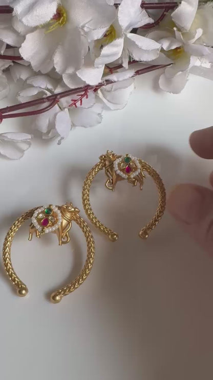 Elanira Gold Matt Kundan Cow Earrings | Traditional Motif | Brass Base |  | AK-20260122-KGE03 | Kundan Jewellery India | Premium Indian Jewellery