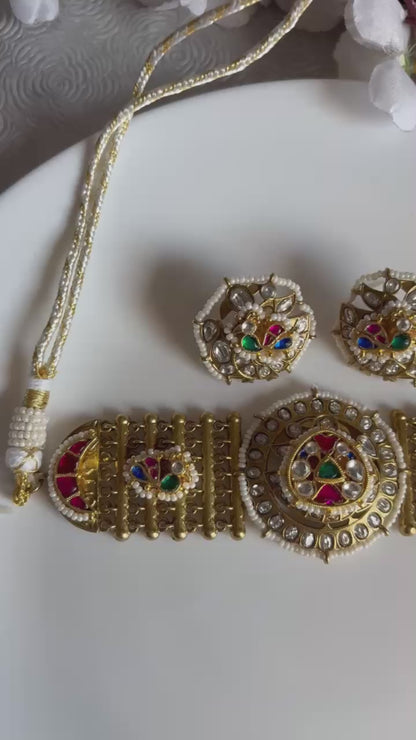Mahotsavi Mandala Gold Matt Kundan Fusion Choker Set – Ready Stock | Alankrent Jewellery