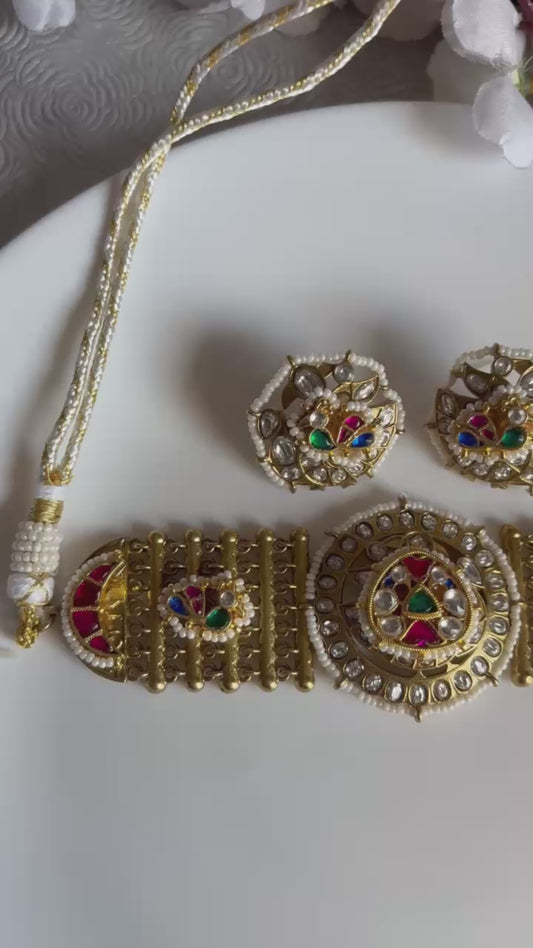 Mahotsavi Mandala Gold Matt Kundan Fusion Choker Set – Ready Stock | Alankrent Jewellery