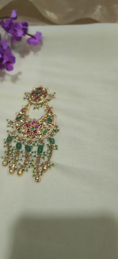 Amdavadi Pachi Chandravali | Ahmedabadi Pachi Kundan Chandbali Earrings | Traditional Indian Ethnic Jewellery