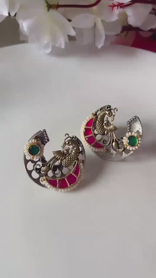 Amara Dual-Tone Peacock Kundan Statement Studs