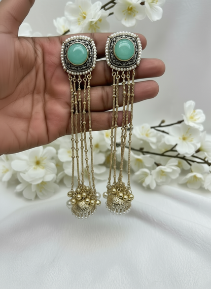 Kashmiri Jhumka Drops –Long Earrings with Pearl and Gold Detailing