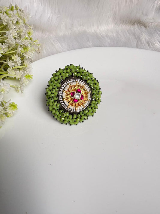 Vasudha Kundan Fusion Adjustable Ring | Colourful Crystal Statement Ring