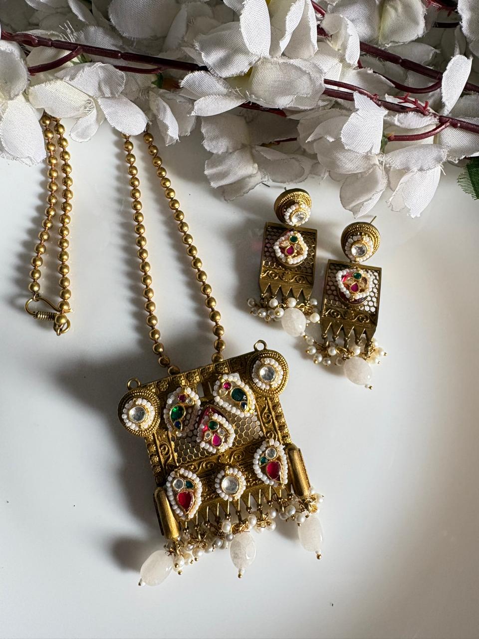 Apala Dark Polish Kundan Long Necklace  Design 3 by Alankrent