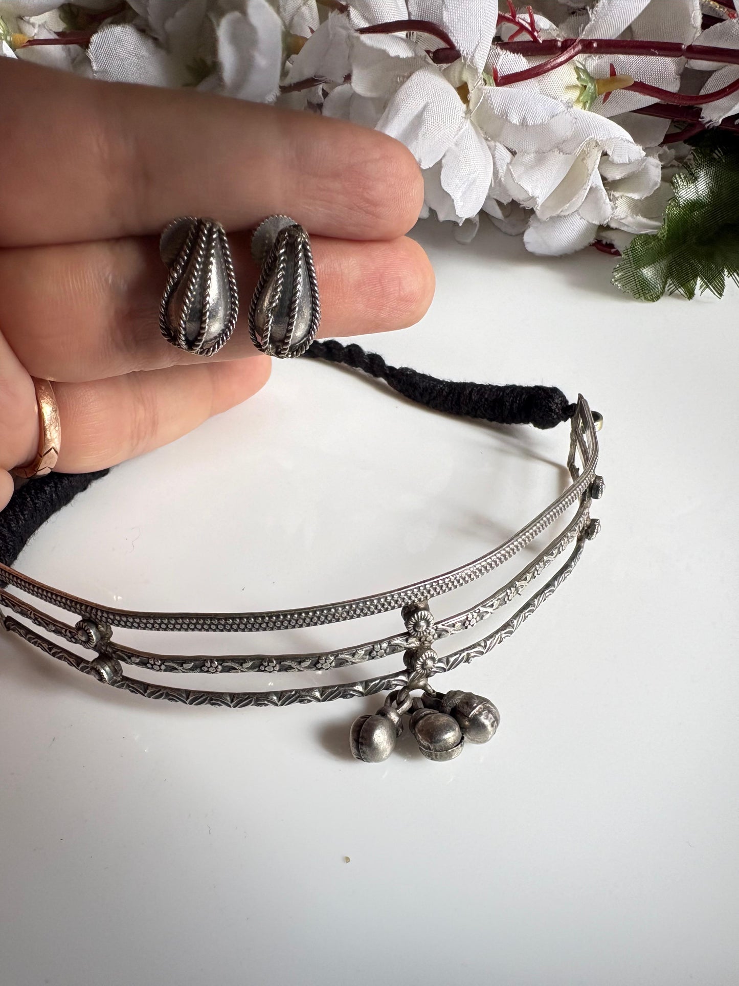 Ragini Antique Silver Layered Ghungroo Choker Necklace | Adjustable Ethnic Statement Necklace
