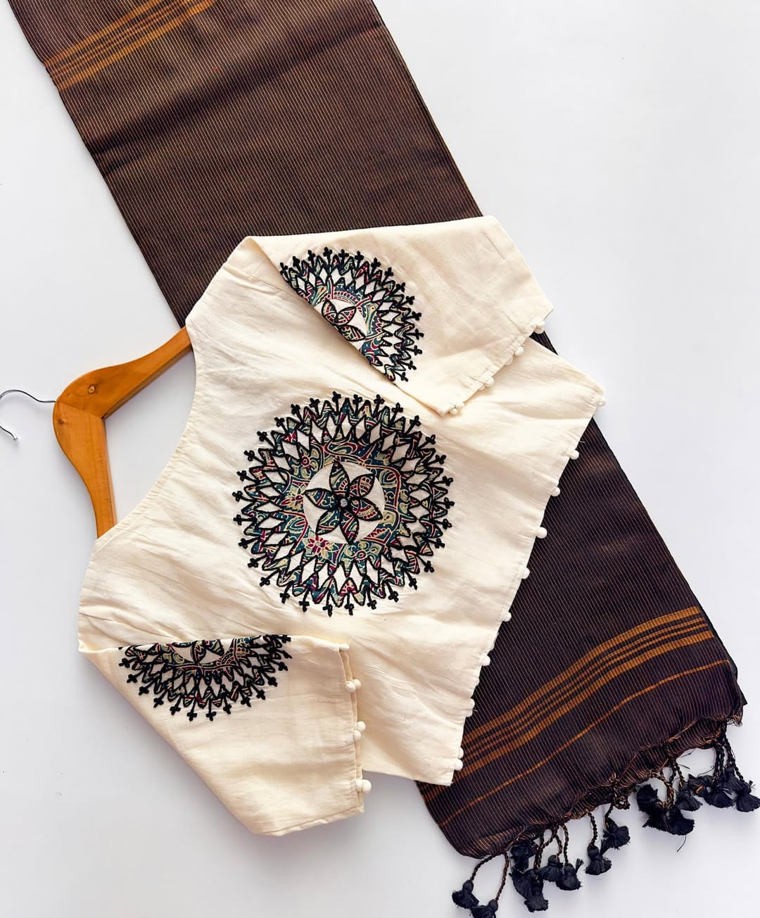 Handloom Khadi Cotton Saree with Appliqué Blouse