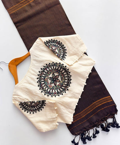 Handloom Khadi Cotton Saree with Appliqué Blouse