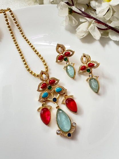 Modern Floral Cluster Pendant Set in 4 Colors | Alankrent