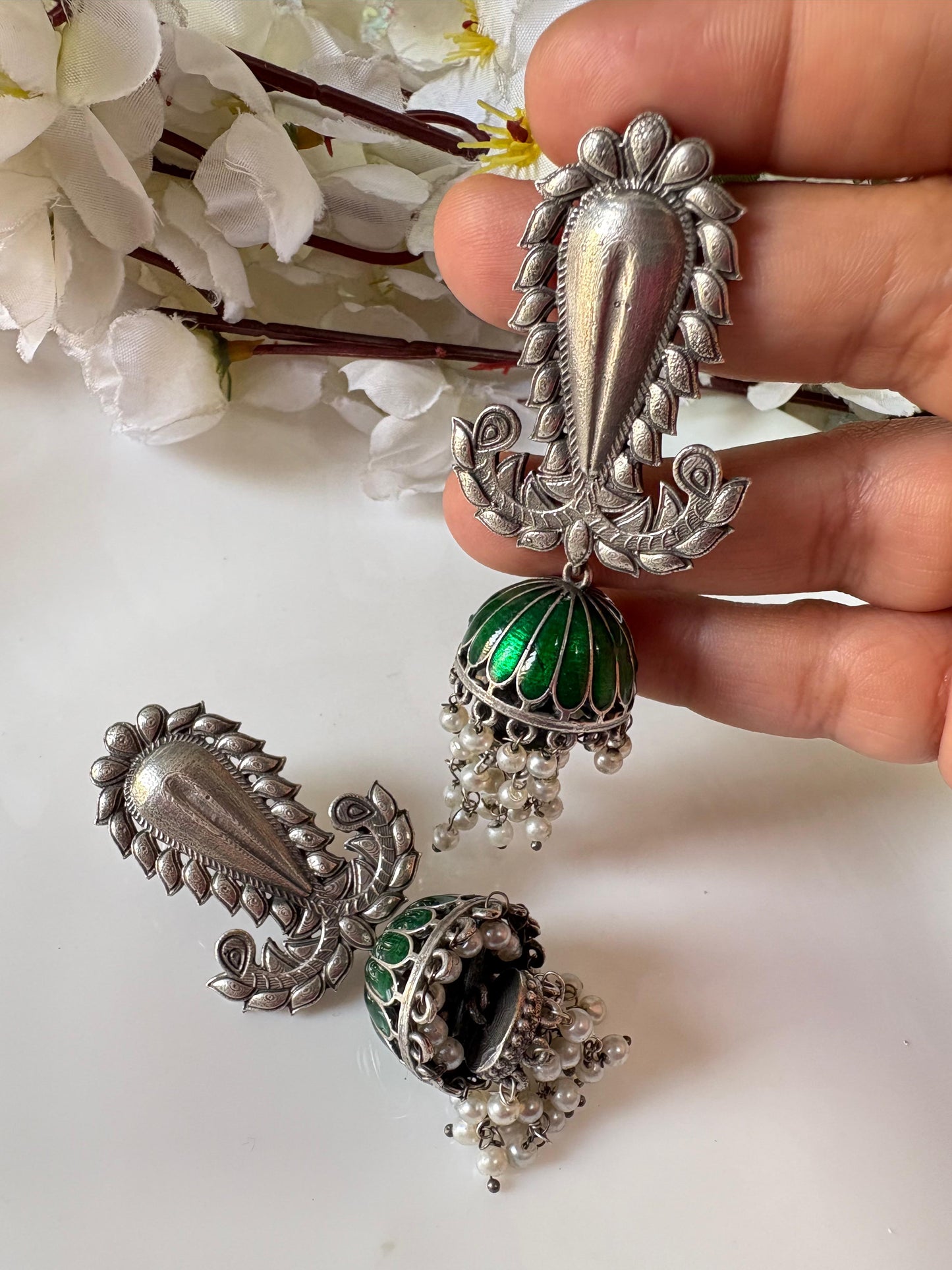 Mayura Meenakari Jhumkas - Handcrafted Ethnic Elegance