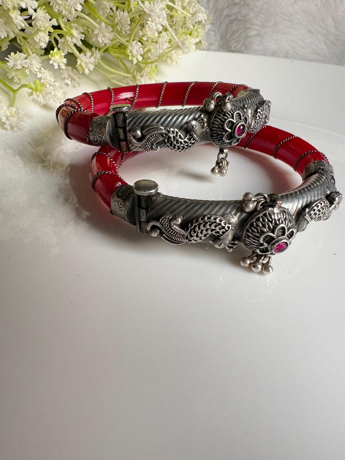 Rajwadi Pola Bangles Pair | Oxidised Silver Traditional Openable Bangles