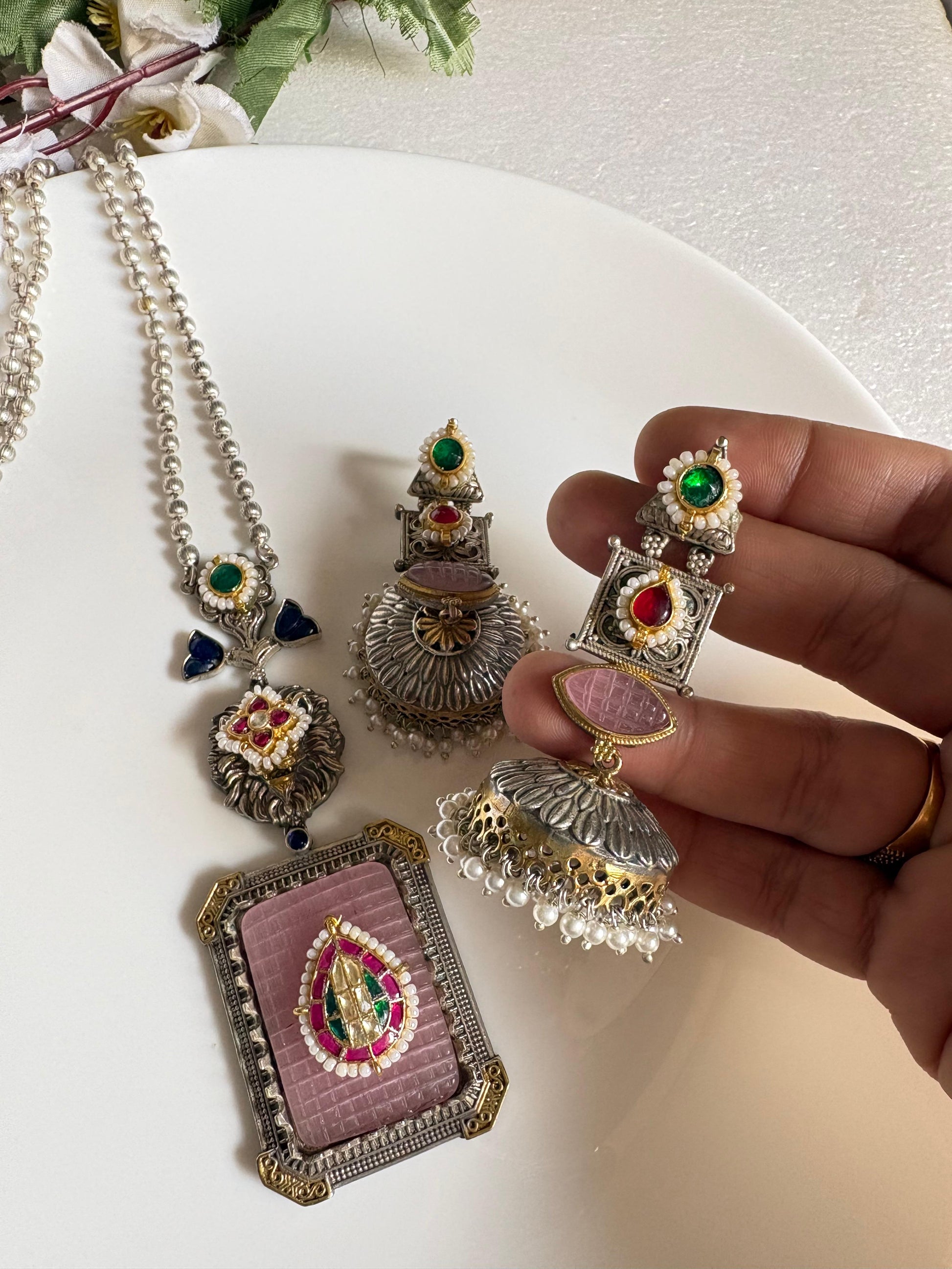 Statement Kundan & Marble Stone Necklace by Alankrent