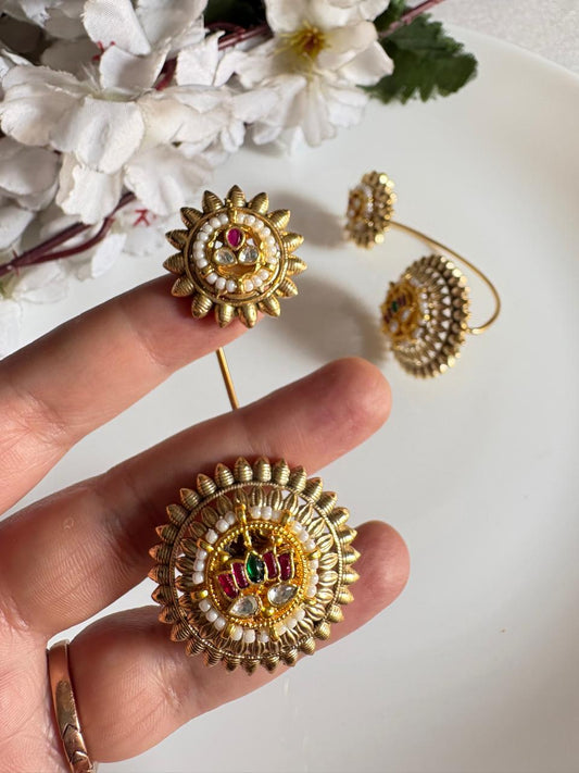 Pachi Kundan Fusion Gold Ear Cuffs | Temple Sun Motif Designer Statement Earrings | Alankrent Luxe