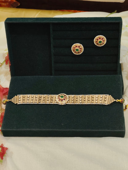 Padmika Gold Look Polki Choker Necklace Set with Matching Stud Earrings | Premium Bridal Jewellery