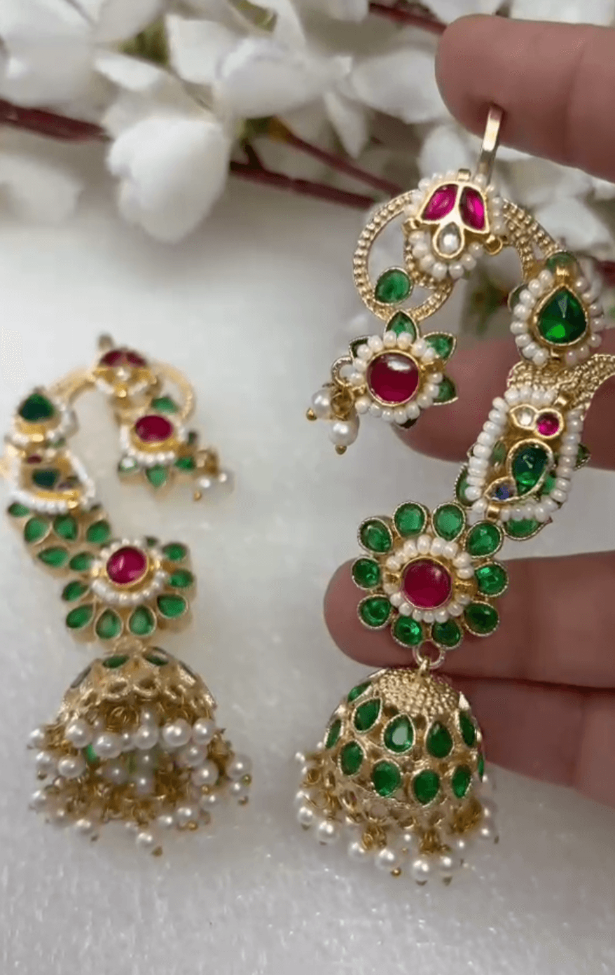 Stone Gold Matt Earcuffs with Kundan Fusion - Alankrent Luxe