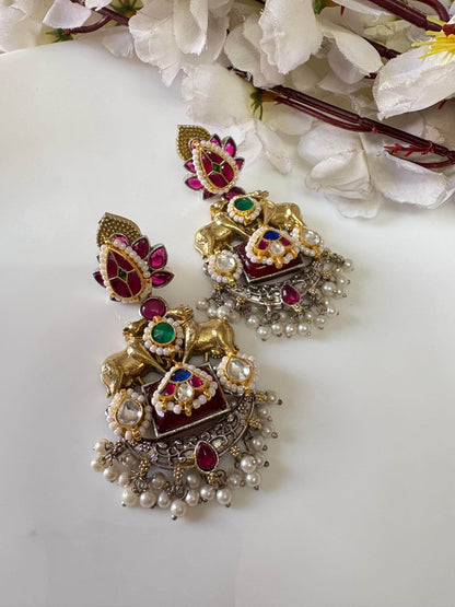 Vrishabha Earrings – Kundan Brass Ethnic Earrings - Alankrent Luxe