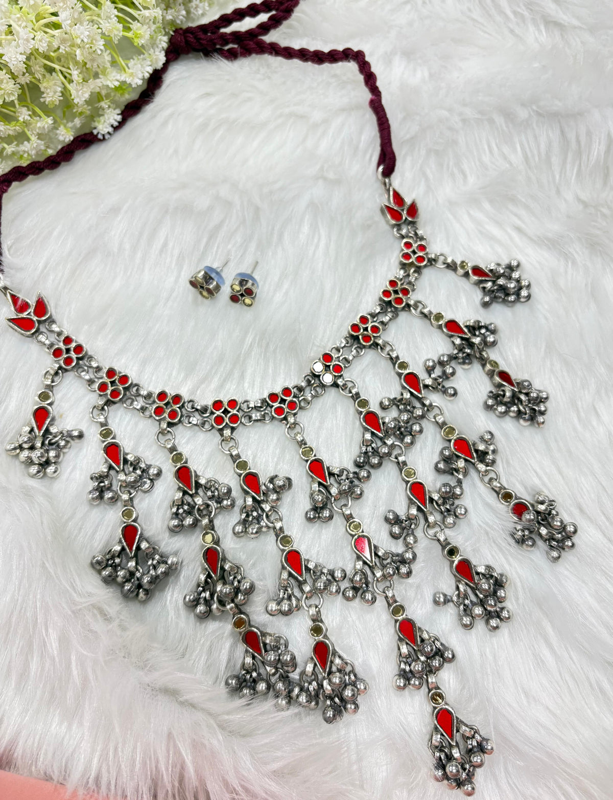 Abhla Mirror Stone Statement Necklace Set | Gujarati Folk Jewellery