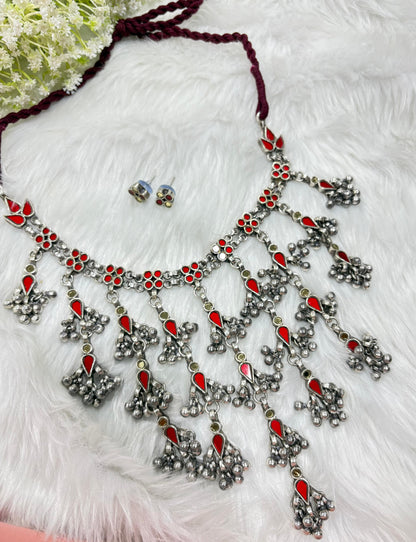 Abhla Mirror Stone Statement Necklace Set | Gujarati Folk Jewellery