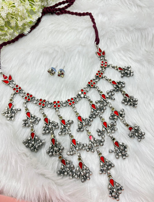 Abhla Mirror Stone Statement Necklace Set | Gujarati Folk Jewellery