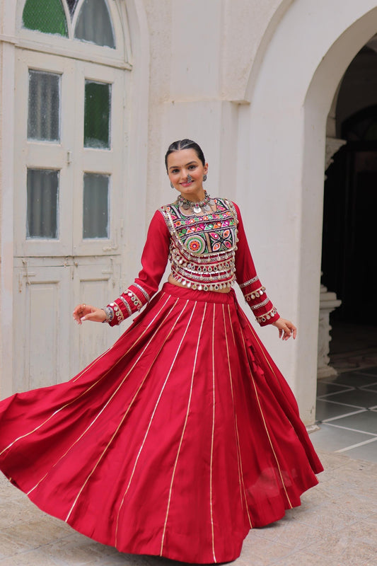 Rangmohini Kutchi Gamthi Embroidered Gota Patti Lehenga Set | Full Stitched Festive Lehenga Choli