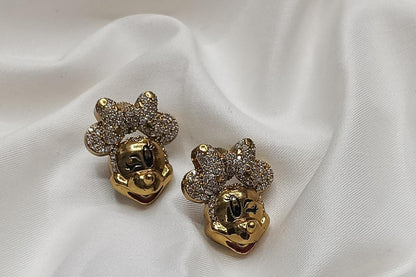 Minnie Mouse Inspired Gold-Plated CZ Earrings | Cute Kids Gift | Alankrent