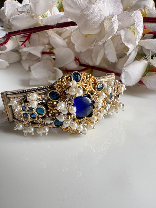 Ratnaprabha Premium SLA Pearl Openable Single Kada | Dual Tone Silver Look Bridal Bangle | Alankrent Luxe