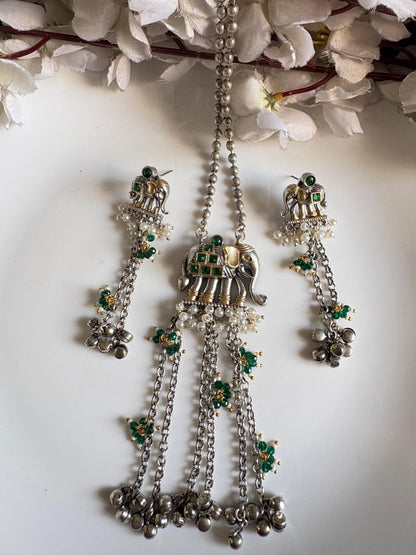 Royal Elephant Silver Necklace Set with Matching Earrings