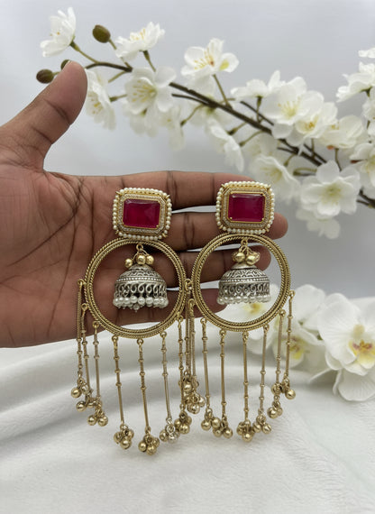 Kashmiri Noor Emerald Chandbali – Heritage Statement Earrings with Pearl Detailing