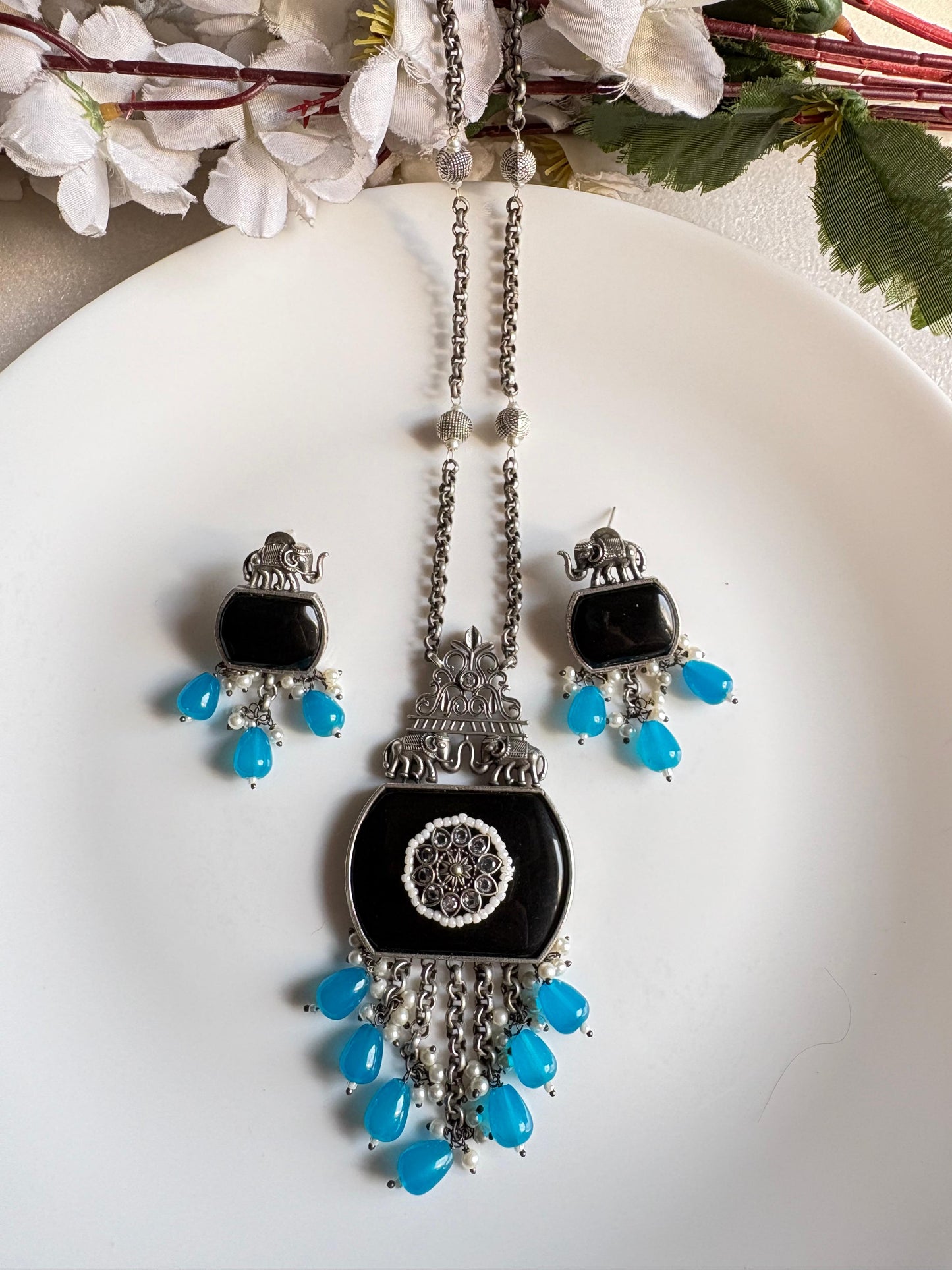 Crystal Stone Long Chain Pendant Multi - Alankrent Luxe