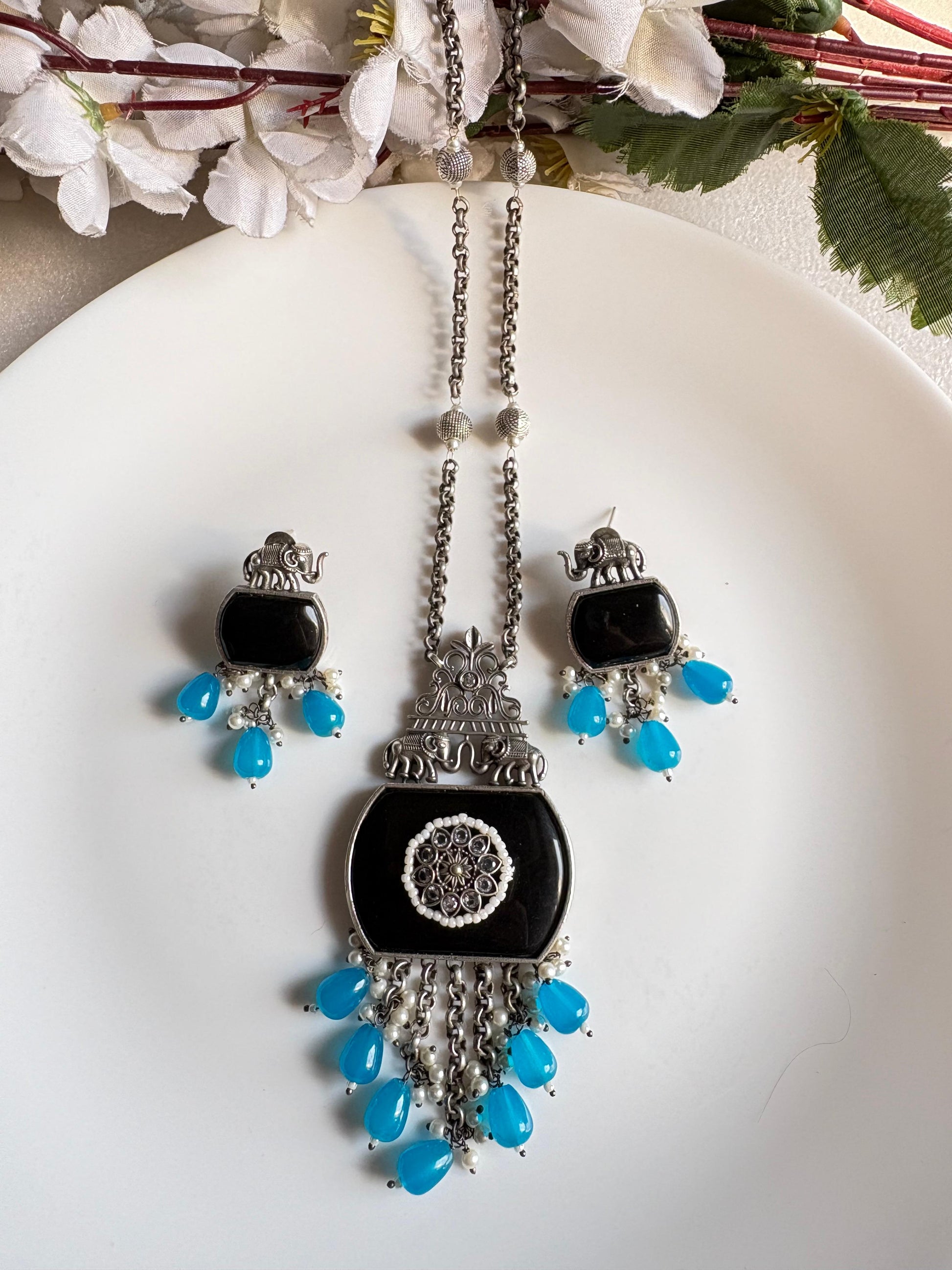 Crystal Stone Long Chain Pendant Multi - Alankrent Luxe