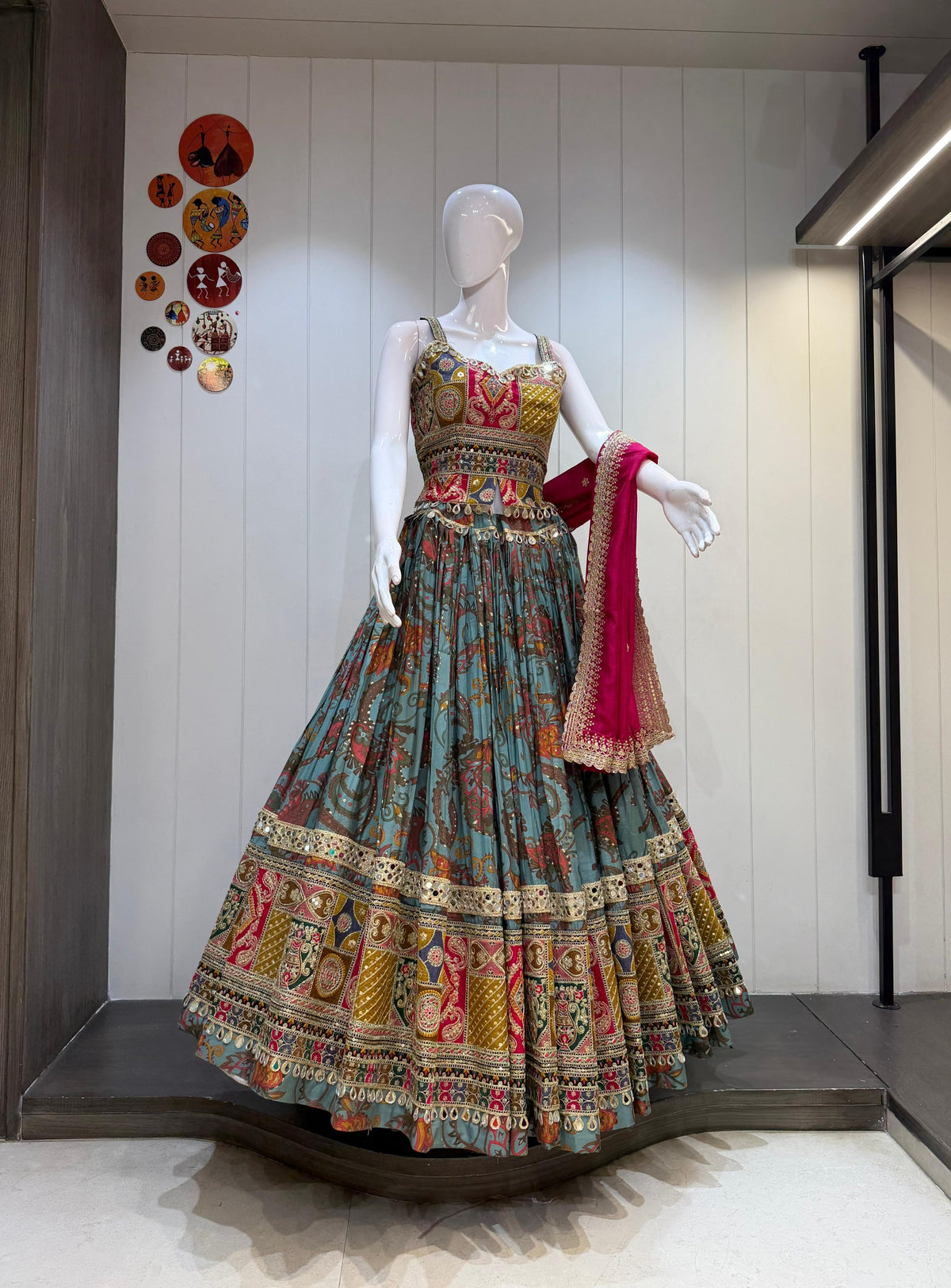 Meher Vichitra Cotton Silk Chaniya Choli with Gamthi Border & Mirror Work