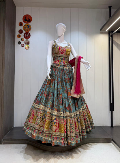 Meher Vichitra Cotton Silk Chaniya Choli with Gamthi Border & Mirror Work