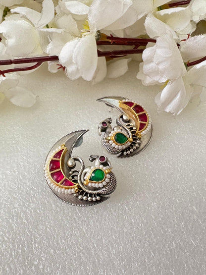 Mayur-Chand Dual-Tone Fusion Kundan Earrings | Indian Festive Jewelry