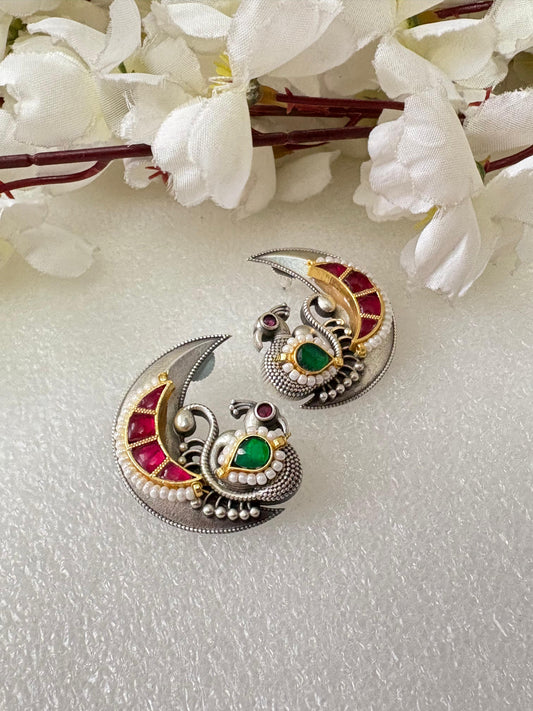 Mayur-Chand Dual-Tone Fusion Kundan Earrings | Indian Festive Jewelry