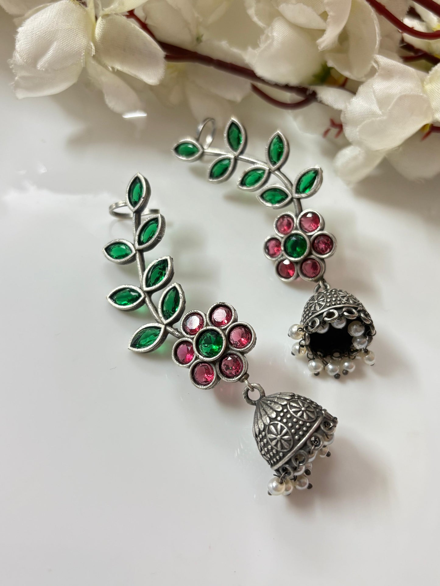 Stone Flower Earcuffs – Elegant Floral Stone Design | Trendy Indian Jewellery by Alankrent Luxe