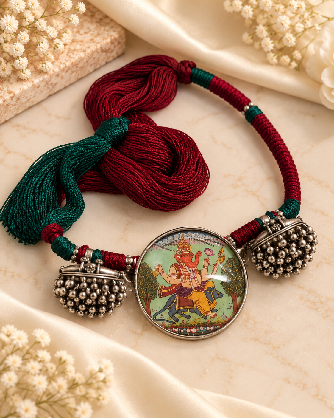 Chitrakala Hand-Painted 2 Pench Thread Necklace | Traditional Indian Necklace