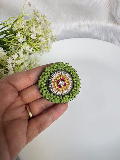 Vasudha Kundan Fusion Adjustable Ring | Colourful Crystal Statement Ring