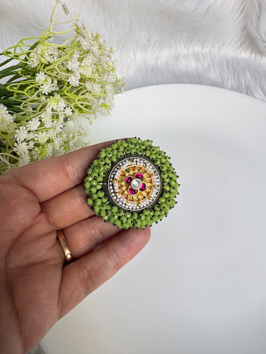 Vasudha Kundan Fusion Adjustable Ring | Colourful Crystal Statement Ring