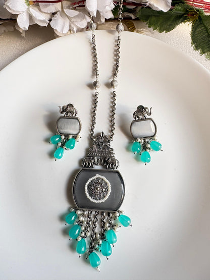 Crystal Stone Long Chain Pendant Multi - Alankrent Luxe