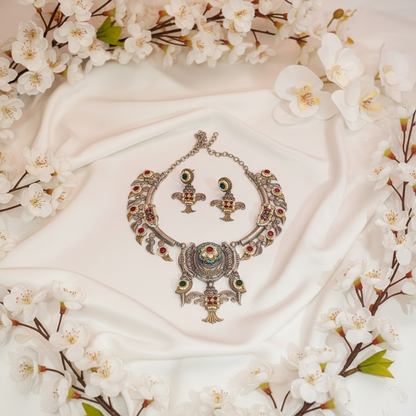 Statement German Silver Hasli Necklace with Pachi Kundan | Heritage Bridal Choker Set | Alankrent Luxe - Alankrent Luxe