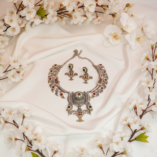 Statement German Silver Hasli Necklace with Pachi Kundan | Heritage Bridal Choker Set | Alankrent Luxe