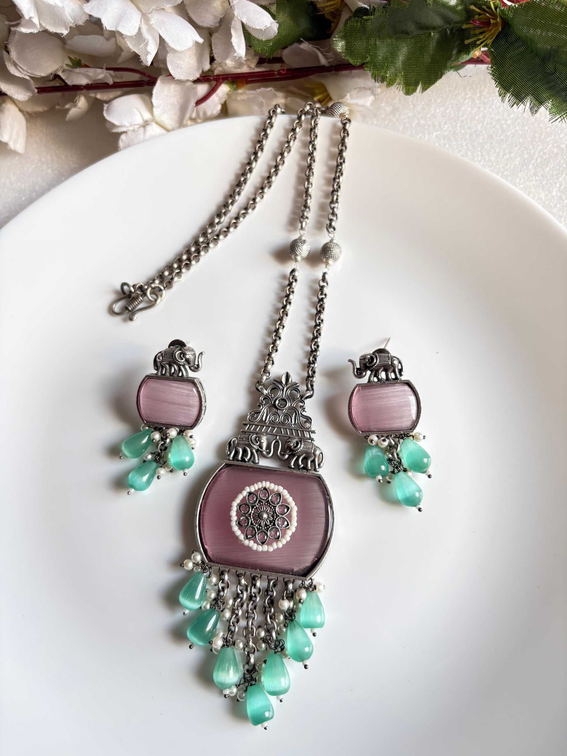 Crystal Stone Long Chain Pendant Multi - Alankrent Luxe