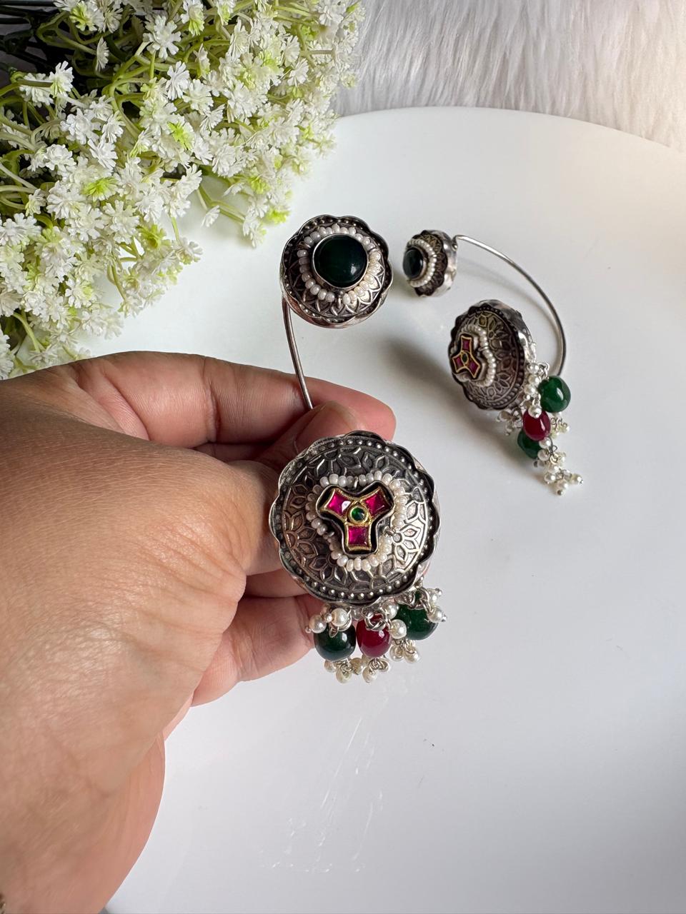 Vamshika Kundan Fusion Stone Ear Cuffs | Traditional Indian Statement Earrings