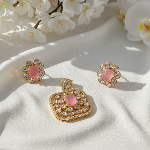 Original Moissanite Kundan Pendant Set | Luxury Without Chain | Alankrent DS712