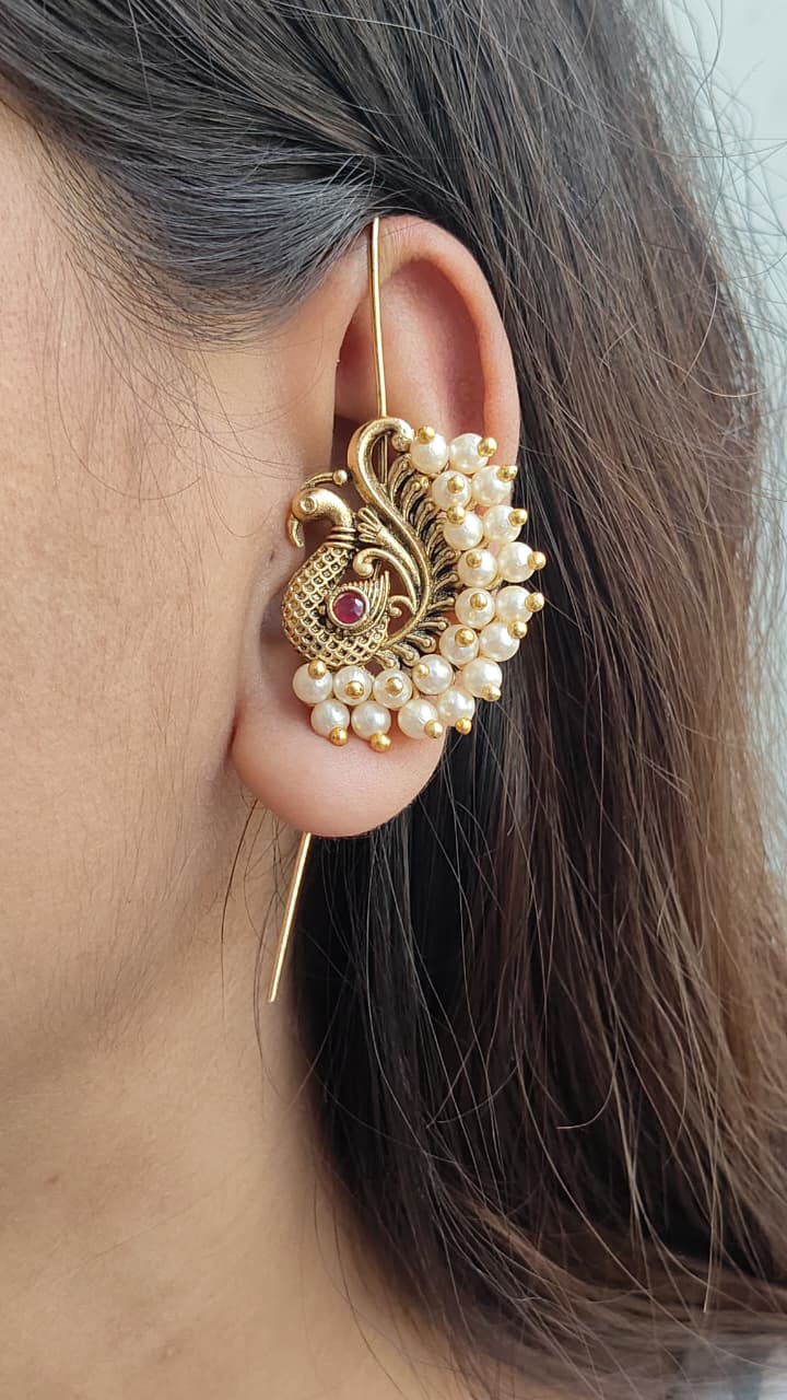 Mayur Pearl Kaan Earcuff | Buy Bahubali Earrings Online India
