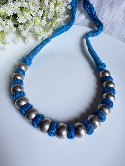 Vamika Sutra Handmade Thread Necklace with Silver-Tone Beads | Traditional Indian Ethnic Jewellery