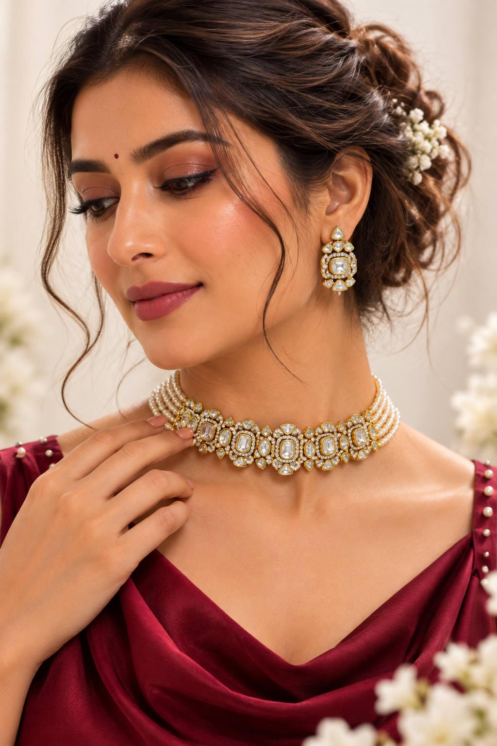 Rajshree Pearl Kundan Necklace Set with Earrings | Premium Traditional Indian Jewellery