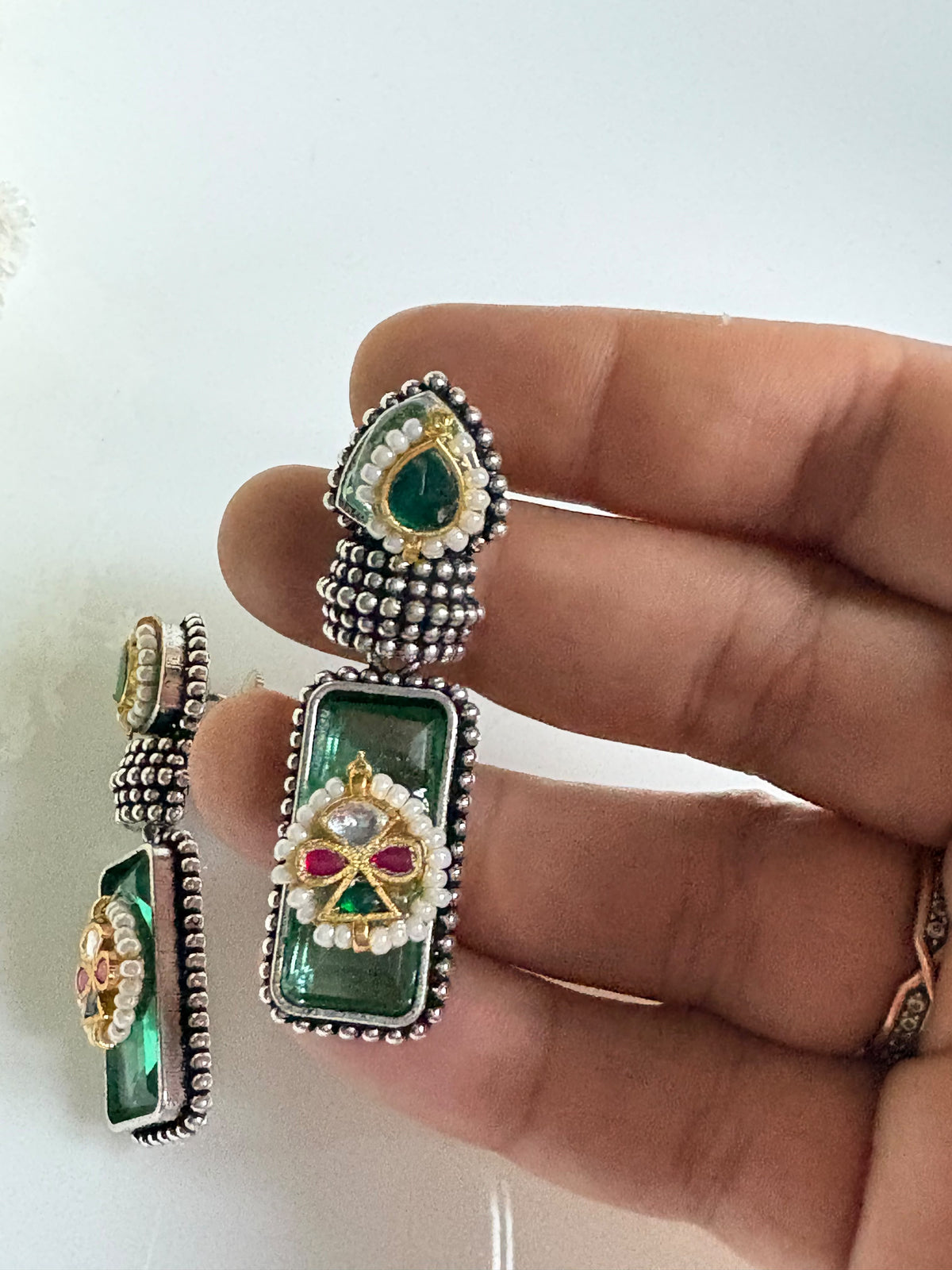 Rangrez Kundan Earrings | Turquoise, Green & Red Stone Earrings