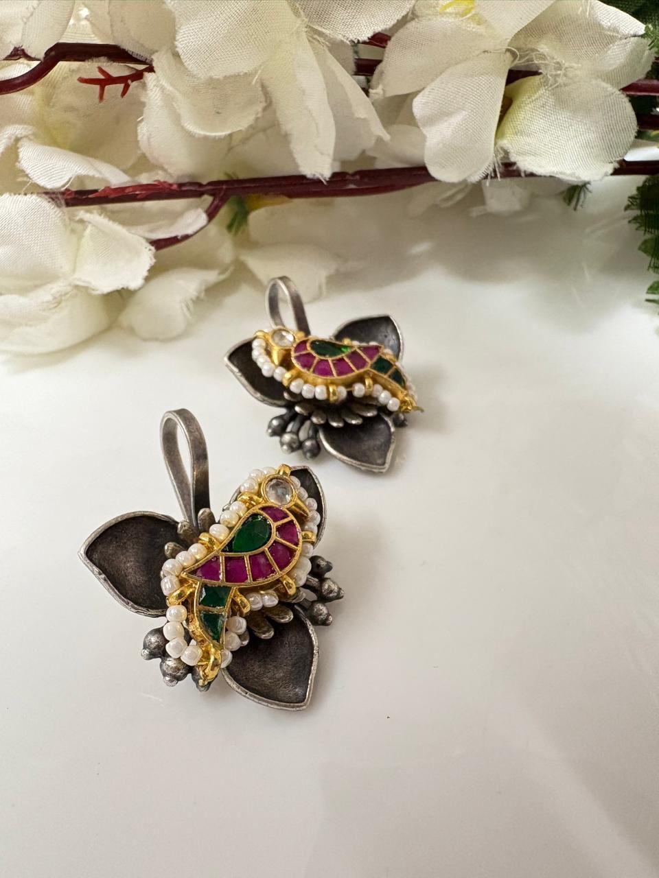 Aarini Kundan Fusion SLA Ear Clips – Colourful Traditional Earrings for Navratri
