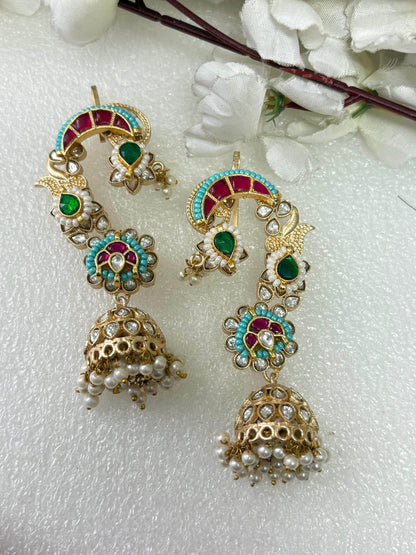 Stone Gold Matt Earcuffs with Kundan Fusion - Alankrent Luxe