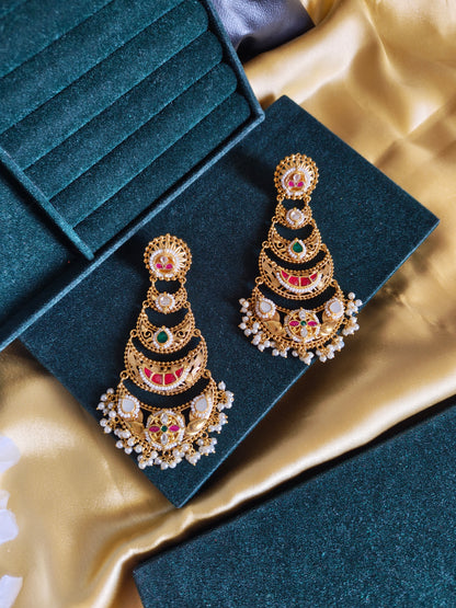 Rajnandini Gold Matt Kundan Chandbali Earrings | Premium Heritage Statement Earrings